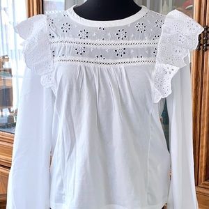 NWT J Crew White Cotton Eyelet Lace Shirt Blouse Sz L $79 Tee